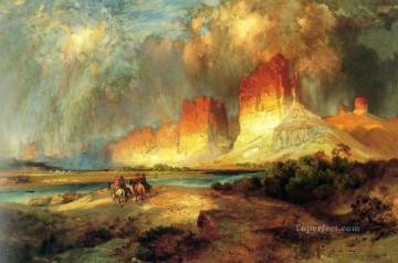  Cliffs Painting - Cliffs of the Upper Colorado River landscape Thomas Moran